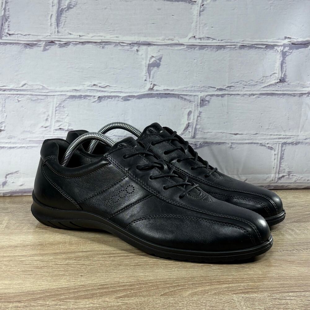 Ecco Black Leather Casual Sneakers Men's 43 US 9-9.5 Lace Up Comfort Shoes